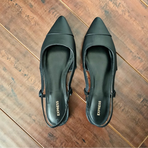 Black Cap Toe Ballet Slingback Flats with Pointed Toe - Picture 8 of 11